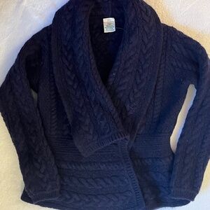 M  Irish Merino Wool Cable Knit Jacket  Navy Blue